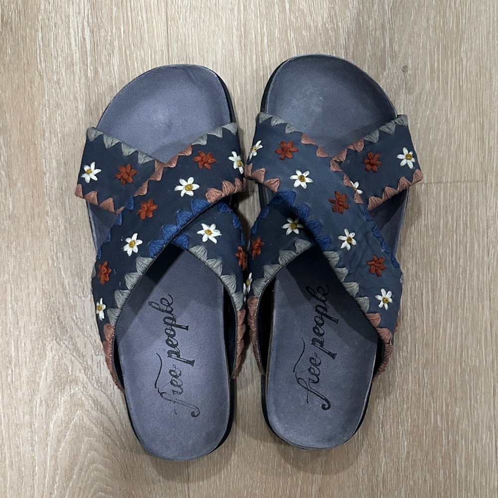Free People Embroidered Cross-Strap Sandals